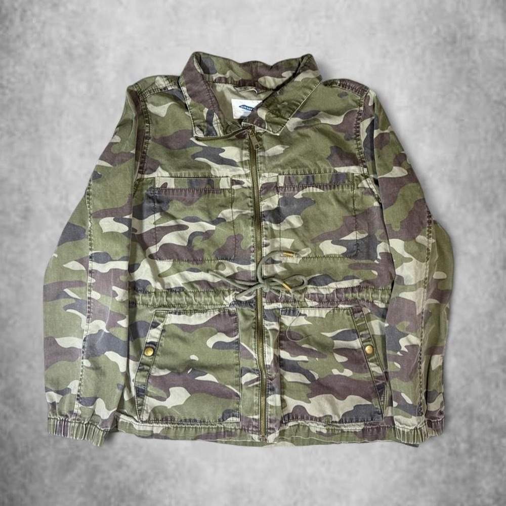 Old Navy Camouflage Drawstring Field Jacket Womens Large Green Woodland Camo